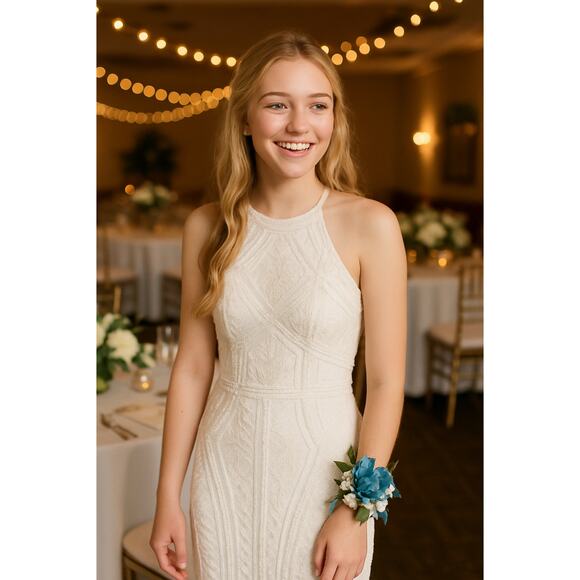 Lulus White Beaded Sequin Halter Gown Dress Bridal Formal Maxi NWT Size Small - Picture 10 of 11